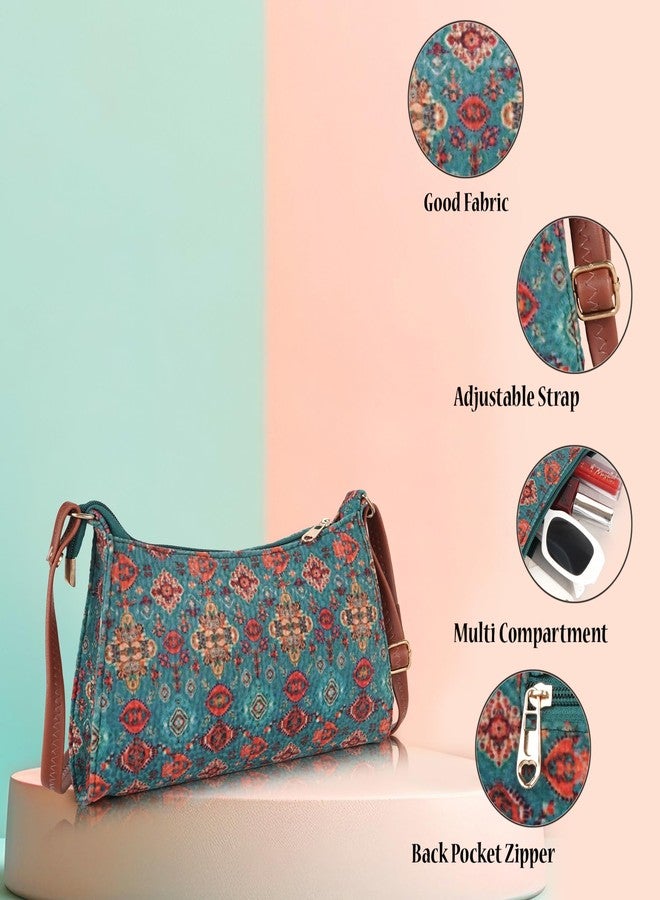 Daniel Clark حقيبة كتف متعددة الجيوب من دانيال كلارك، مزينة بطبعة زهور وحزام قابل للتعديل، مع جيب خلفي بسحاب. - Image 4